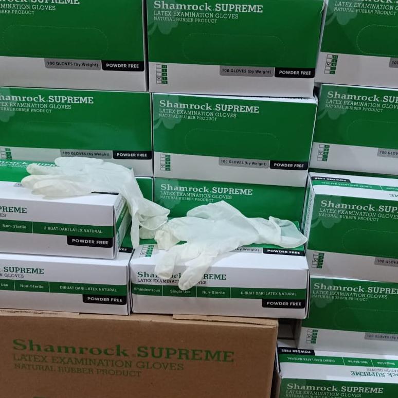 Jual Shamrock SUPREME Latex Examination Gloves (Powderfree) Size S